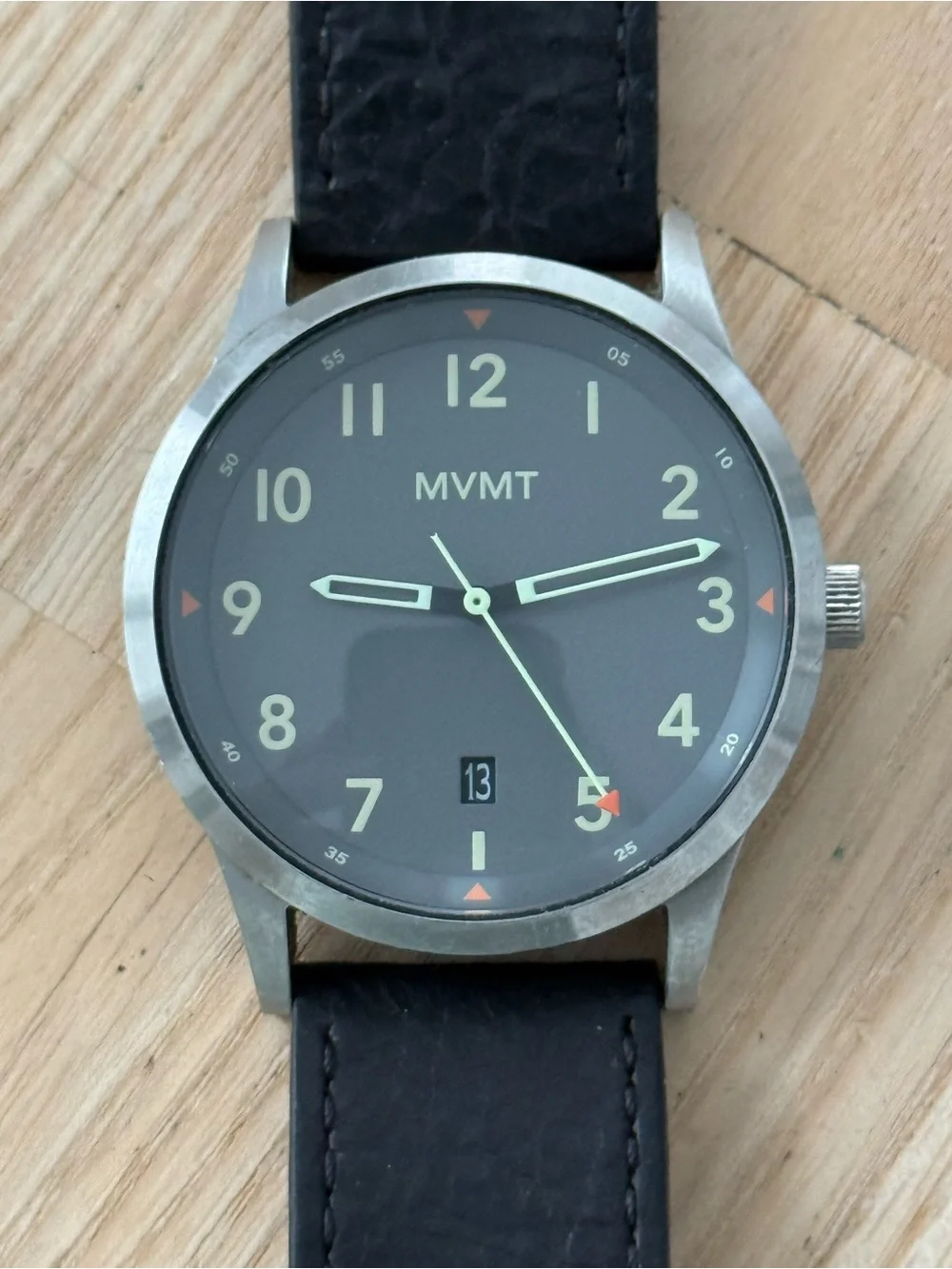 MVMT by Movado Field Watch Gray Dial Leather Strap Date New Crystal and Battery
